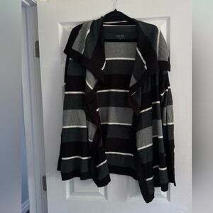 Size 1X Calvin Klein Performance Cardigan Striped Gray Black Waterfall Sweater